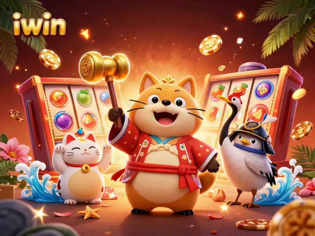 Experience the excitement of iwin slots with a cheerful tanuki, crane, and fortune cats!