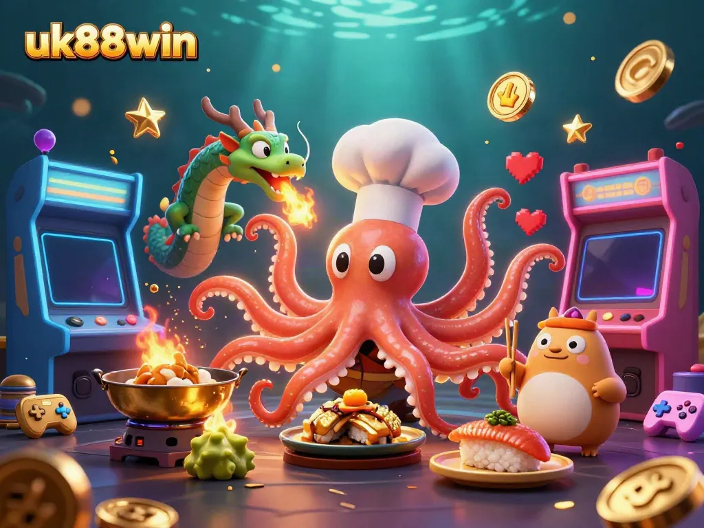 Experience the excitement of uk88win with vibrant gameplay and unique casino characters in a colorful scene.