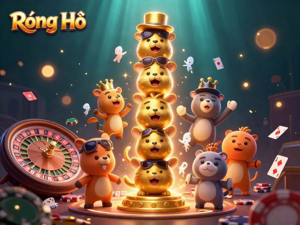 Rồng Hổ game features vibrant casino characters and roulette, inviting excitement for players.