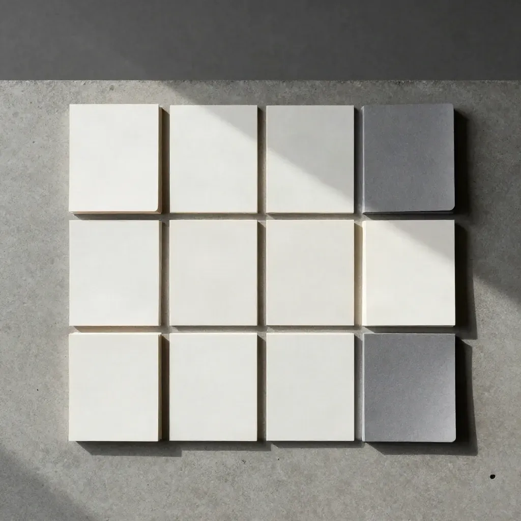 Modulares Formular-Set aus Karten, Laschen und Hüllen in präziser Draufsicht auf Beton.