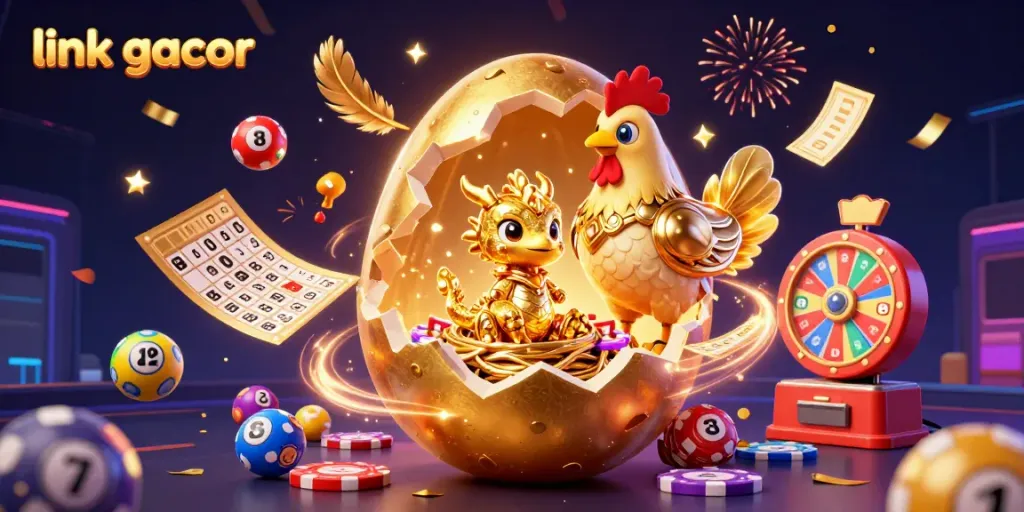 Experience the excitement of link gacor gaming with a golden dragon, poker chips, and lottery elements.