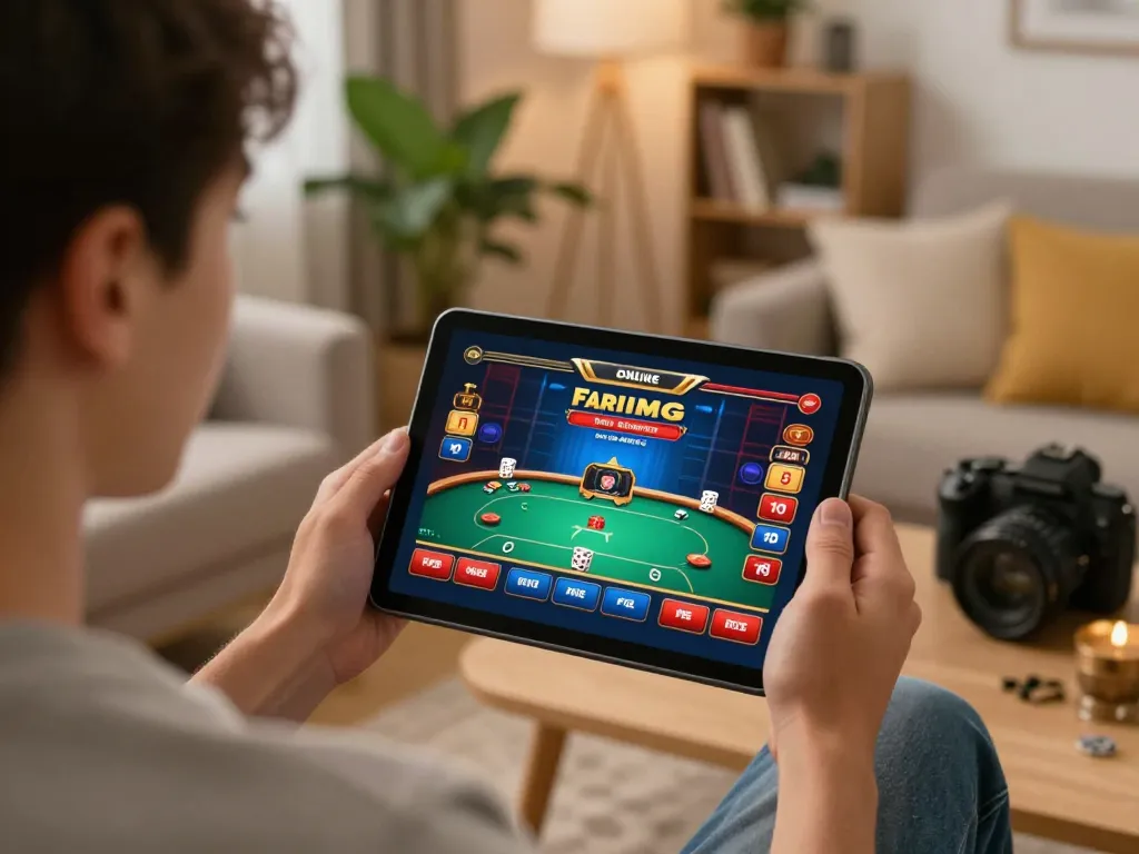 Experience online gaming at https://tr88.bio/ with poker game on tablet in a cozy living room.