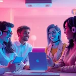 Engaging characters in a lively nsfw chatroom atmosphere, showcasing playful AI interactions.