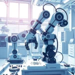 Botland zeigt einen innovativen Roboterbau in einer modernen Werkstatt mit futuristischen Werkzeugen.