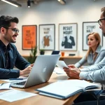 Headhunter Ingenieure bei engagiertem Gespräch in modernem Büro.