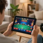 Experience online gaming at https://tr88.bio/ with poker game on tablet in a cozy living room.