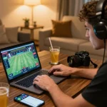 Player engaging in dagago's live dealer game on a cozy home setup, emphasizing strategic gameplay.