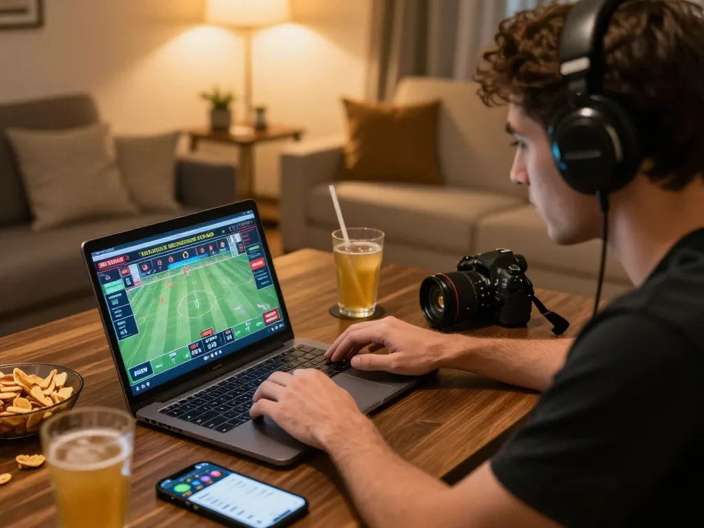 Player engaging in dagago's live dealer game on a cozy home setup, emphasizing strategic gameplay.
