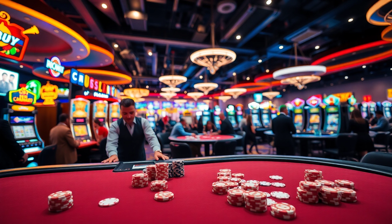 Spielen von casinospielen an einem eleganten Poker-Tisch in einem lebhaften Casino.