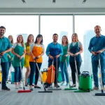 Professionelle Gebäudereinigung Ulm durch ein engagiertes Team in einem modernen Büro.