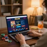 Engaging online gameplay at HELLO88 casino, showcasing user strategy and excitement in a cozy home setting