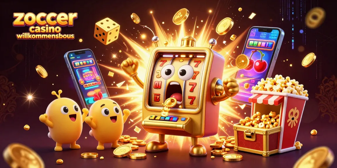 Experience the zoccer casino willkommensbonus with jubilant slot machines hitting jackpots and celebrating!