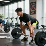 Anabole Steroide im Steroidshop: Athlet beim Gewichtheben im modernen Fitnessstudio.