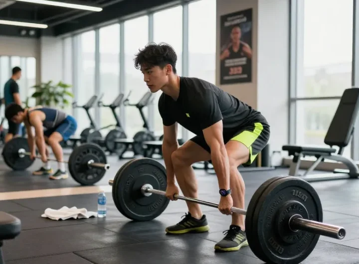 Anabole Steroide im Steroidshop: Athlet beim Gewichtheben im modernen Fitnessstudio.
