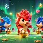 Engage with Jun88 Official's exciting slot games in a vibrant gambling scene featuring cartoon pangolins.