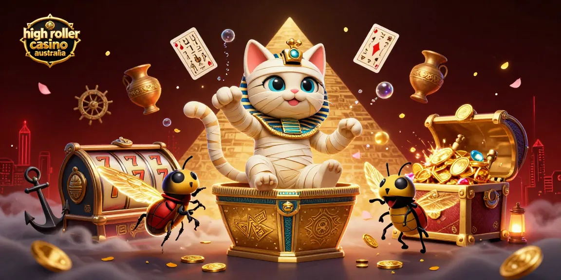 Experience the excitement of high roller casino australia with a dynamic 3D scene bursting with vibrant characters and gold.